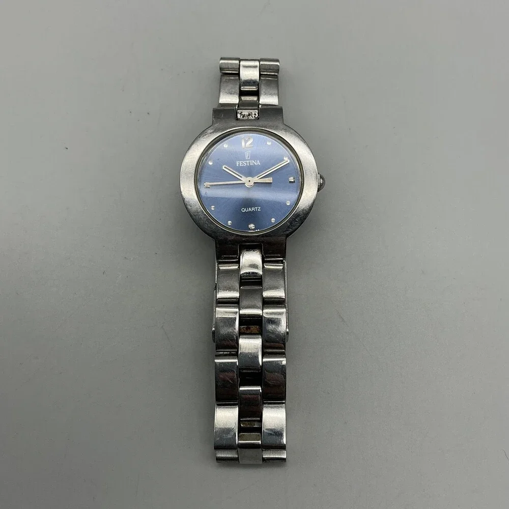 Vintage Festina 8933 Womens Watch 24mm Blue Dial Stainless New Battery 6.25